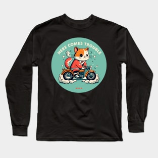 here comes trouble biker cat Long Sleeve T-Shirt